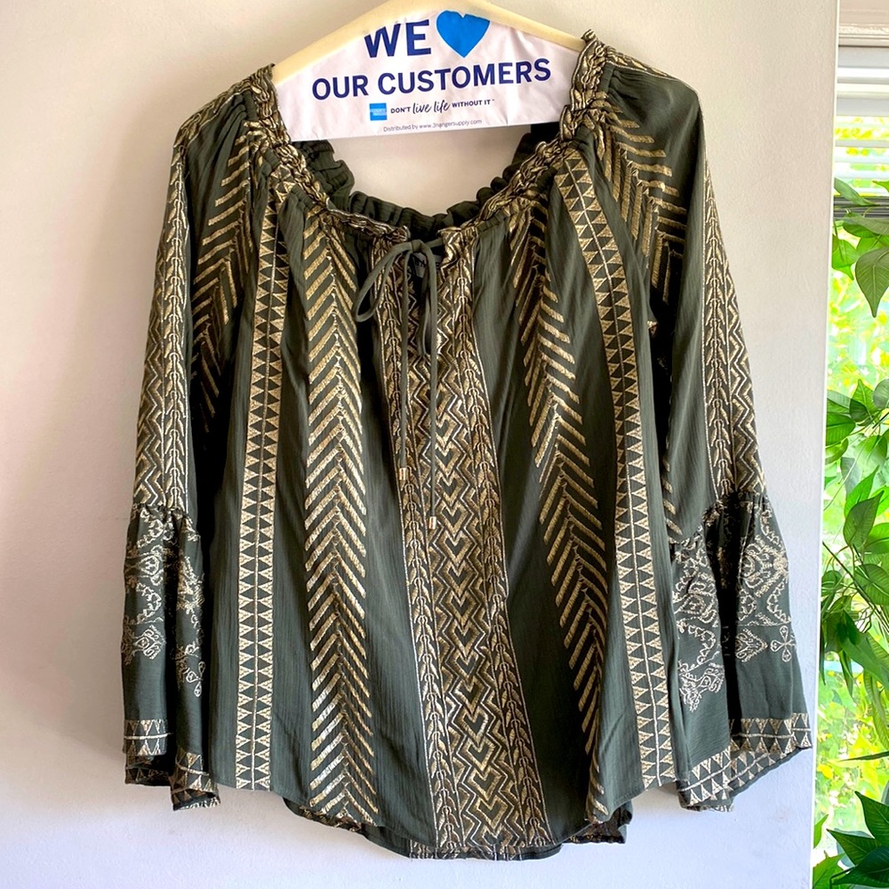NWT Hale Bob Embroidered Flounce Top, Size XS
